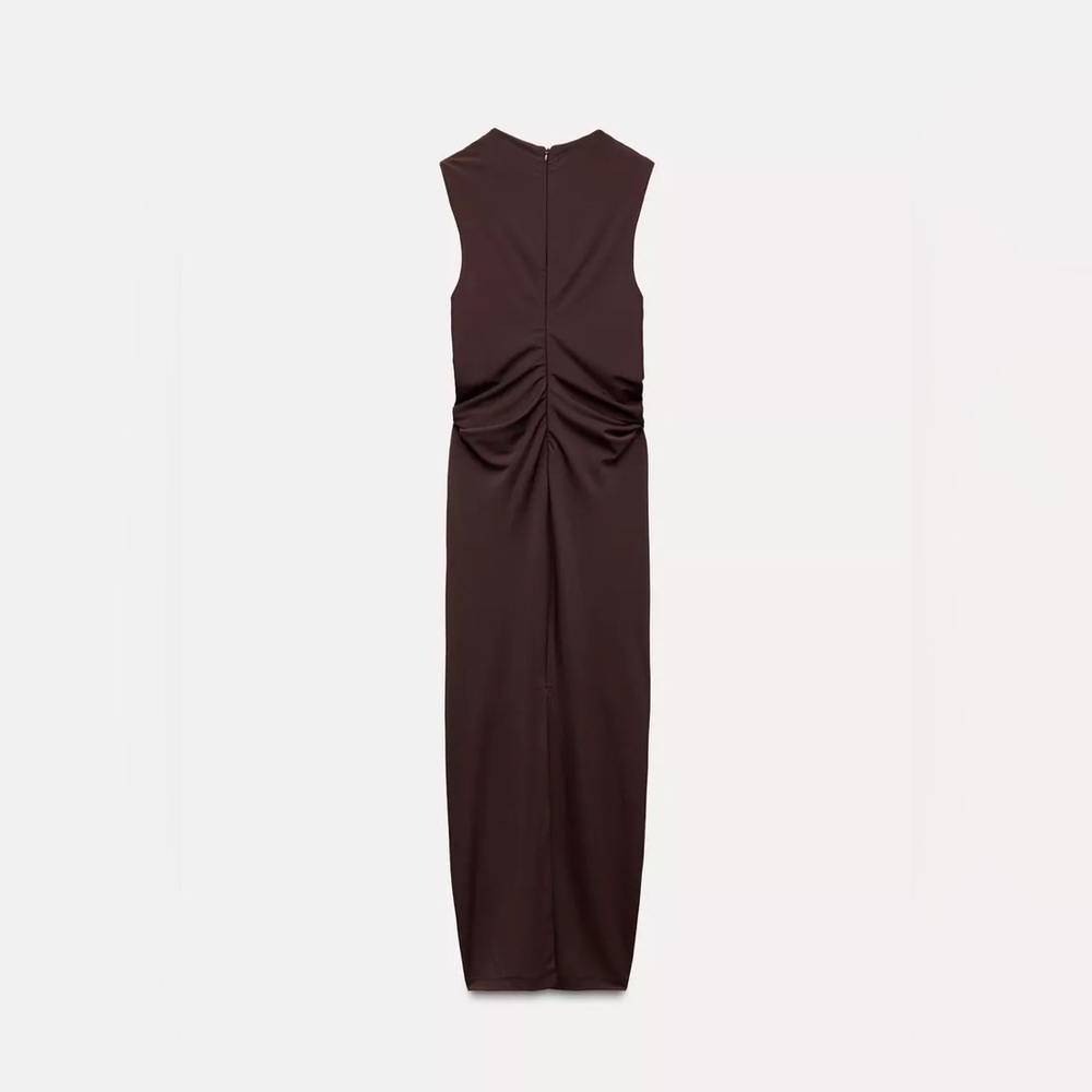 Zara long brown fitted dress midi bodycon evening cocktail casual - Picture 9 of 12
